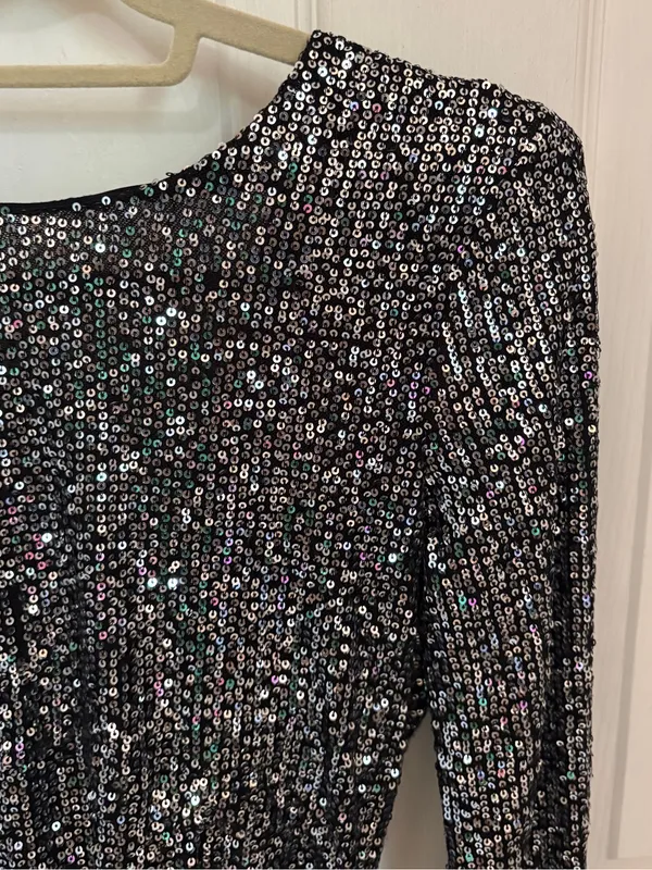 Lulus Shimmering Love Grey Sequined Cowl Back Bodysuit - Image 8