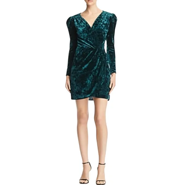 AQUA Velvet Faux Wrap Mini Dress Green Size S NWT - Image 9