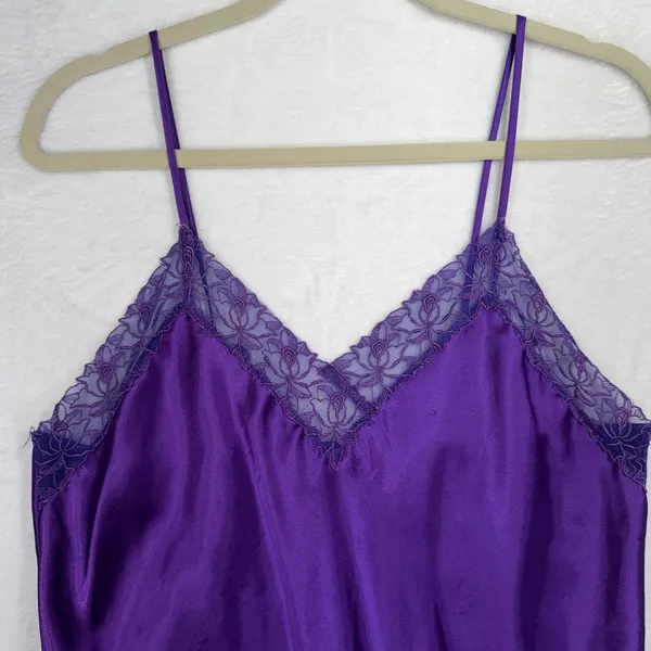 Victoria's Secret Large Slip Dress Purple Satin Lace Vintage Gold Label Nightie - Image 3