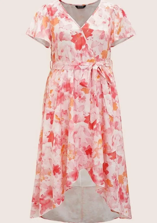 Watercolor Floral Ruffles Asymmetrical Hem Dress - Image 7