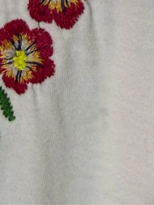 JW Los Angeles Johnny Was Embroidered Floral Boho Cotton V-Neck Tee Size XL - Image 6