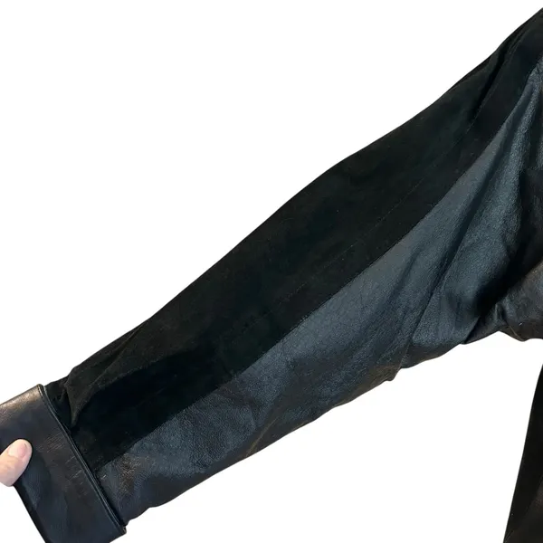 Vintage 90's Marco Morani Black Leather Long Trench Coat Women’s L Suede Trim - Image 6