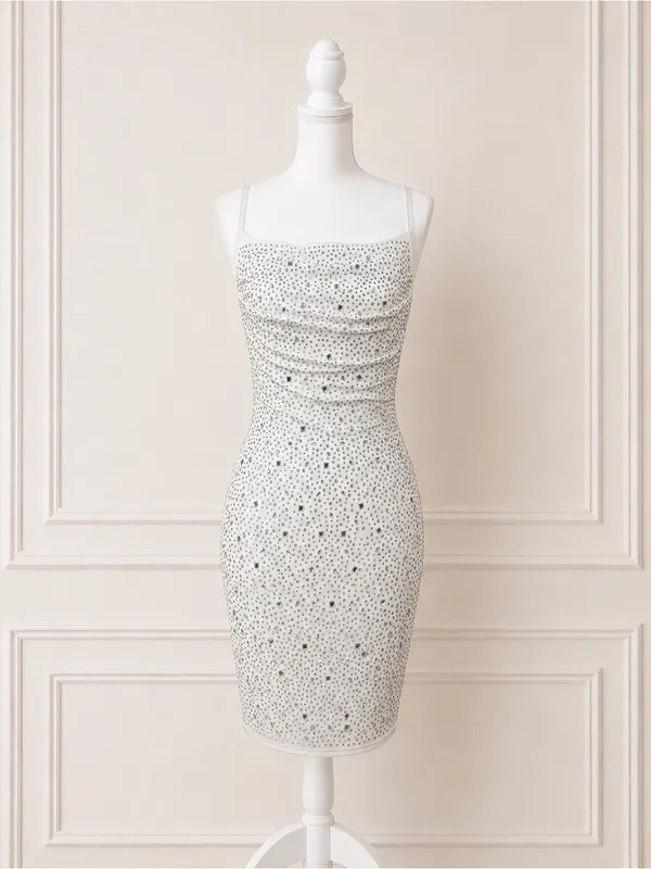 Windsor White Rhinestone Ruched Bodycon Mini Dress Size M Vegas Cocktail Party - Image 2