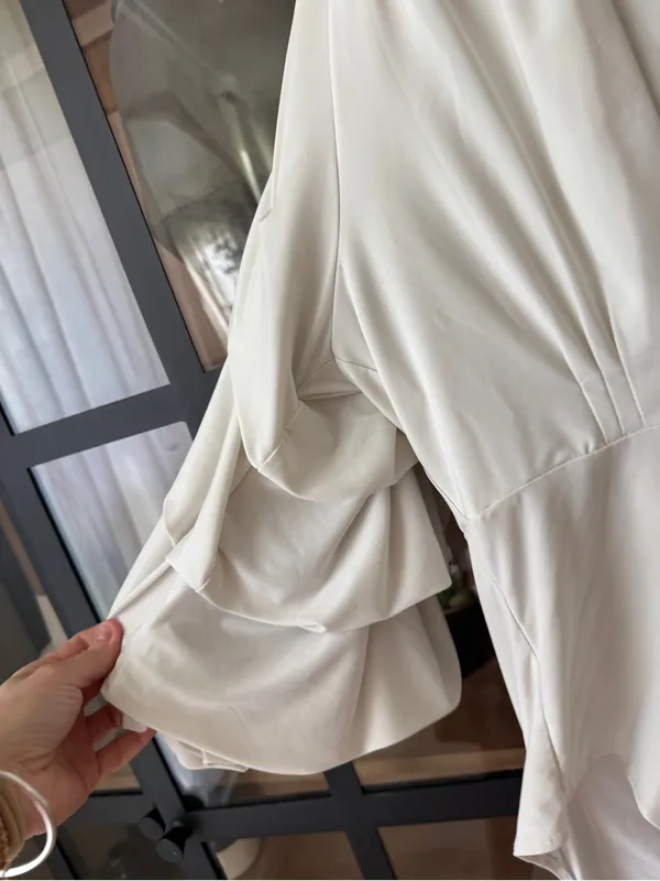 Misa Los Angeles Leona Bodysuit tiered long sleeve ruffle White vneck seamless - Image 9