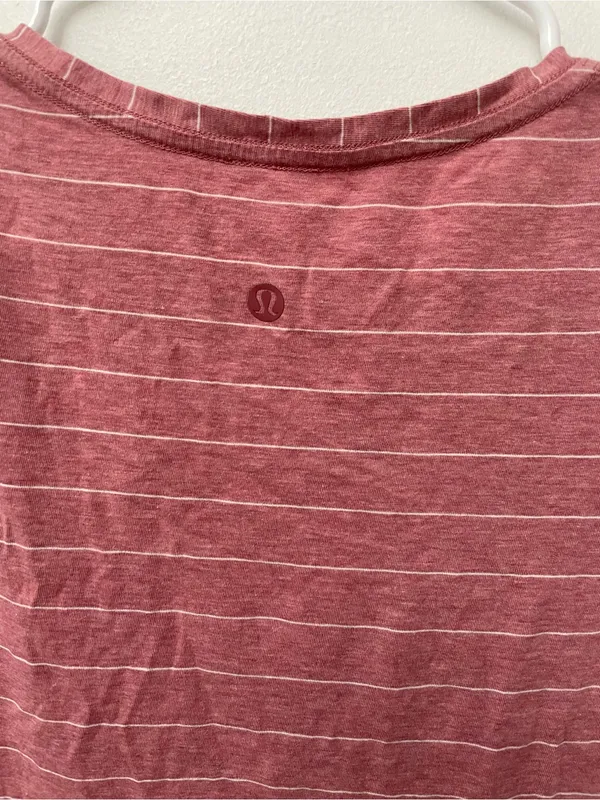 Lululemon Womens Size 8 Pink Striped V Neck Short Sleeve Tee Shirt Athletic - Image 2
