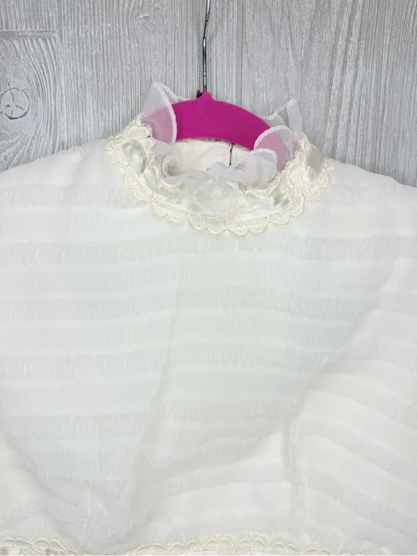 Vintage 1960s / 70s sheer tulle wedding dress white cream w/ long detail sleeves - Image 3