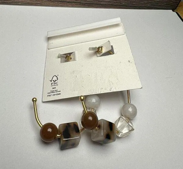 Madewell Chunky Bead Hoop Gold Tone Pierced Earrings NWT - Image 7