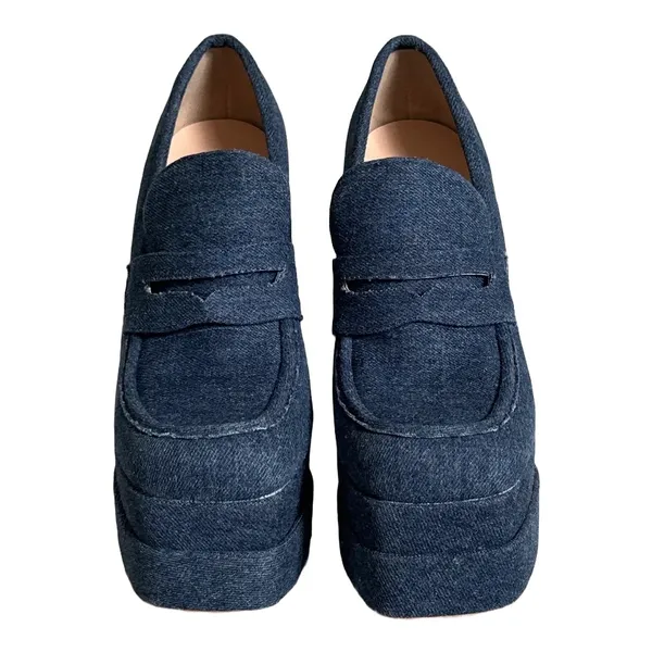 Shoedazzle Margaux Denim‎ Platform Penny Loafers Blue Block Heel Womens 9 EU 40 - Image 2