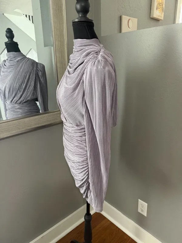 Sabina Musayev x Revolve Maya mini dress lavender metallic foil pleated small - Image 6