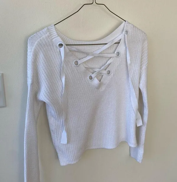 GARAGE Size XS/TP White Crop Knit Sweater - Image 3