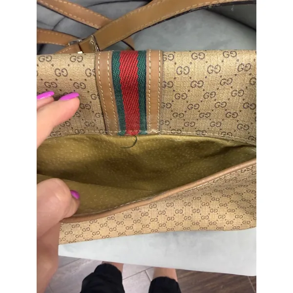 Micro GG gucci Web Stripe Flap Crossbody Bag | Tan Leather & Beige Canvas - Image 6