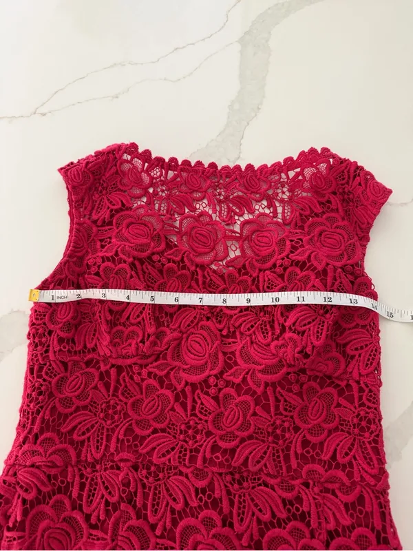 Tracy Reese Red Floral Lace High-Low Dress - Image 11