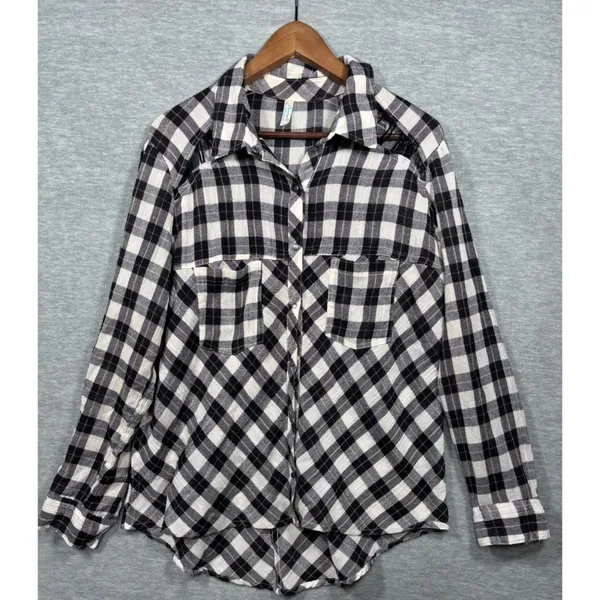 Free People Womens‎ Shirt M Plaid Long Sleeve Snap - Image 3