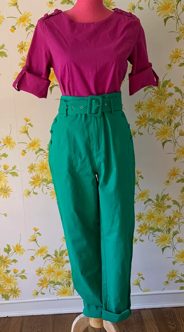 High waist Belted pants and top matching set green size M - Image 16