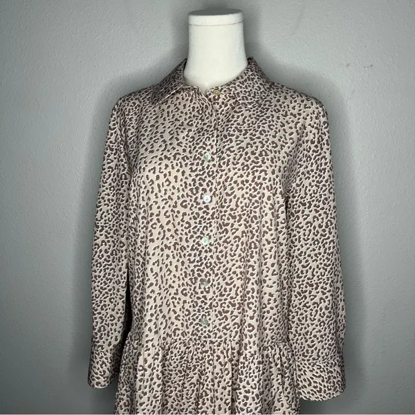 Tuckernuck Hayes Beige Brown Leopard Print Drop Waist Mini Shirt Dress - Image 4