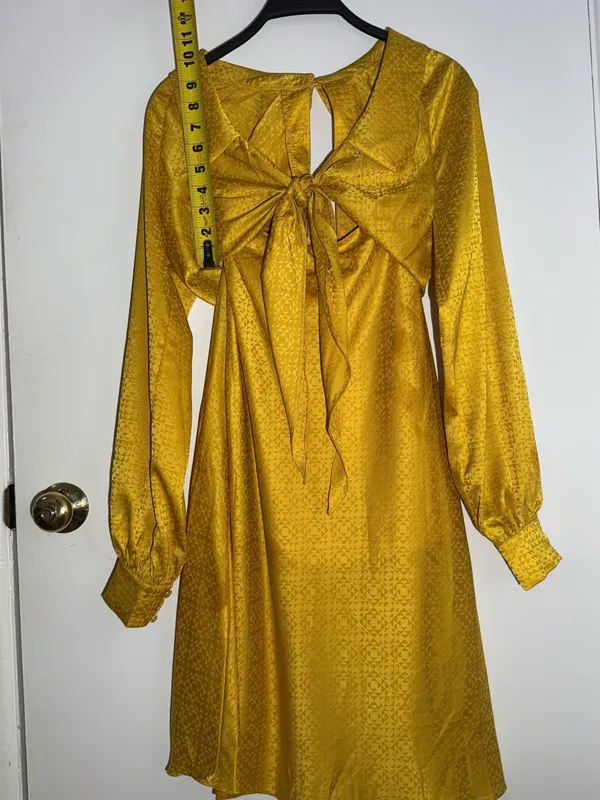NWT Rare London Anthropologie Textured Golden Yellow Satin Tie-Front Dress - Image 6