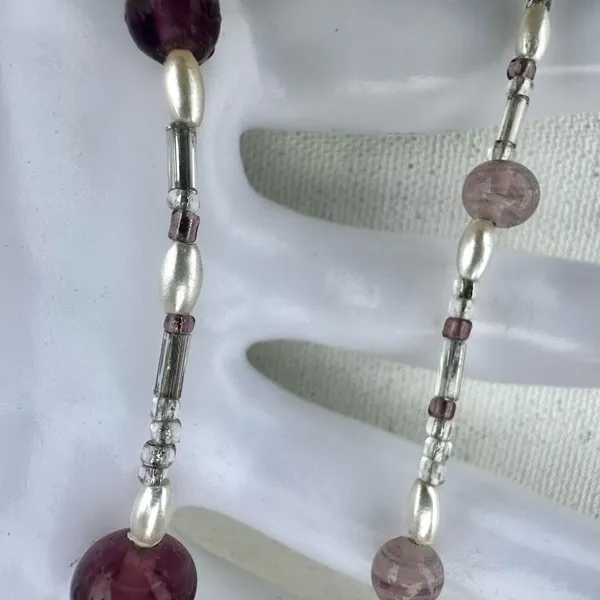 Purple faux pearl glass beaded necklace - Image 8