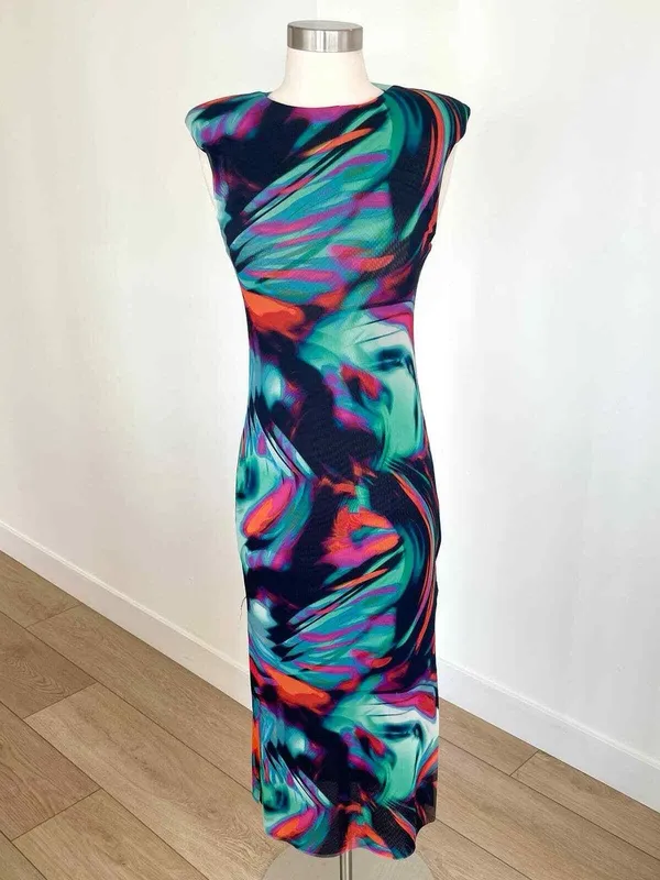Zara Vibrant Abstract Midi Mesh Dress Multicolor - Image 5