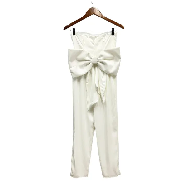 Lulus Beloved Bliss Ivory Strapless Slim Leg Bow Jumpsuit size Small - Image 3