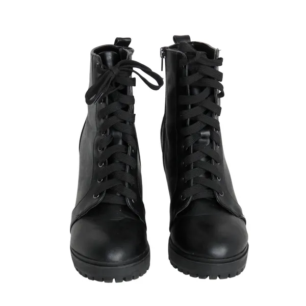 SODA Black Faux Leather Combat Boot Lace Up Ankle Heel Booties Size 8 - Image 4
