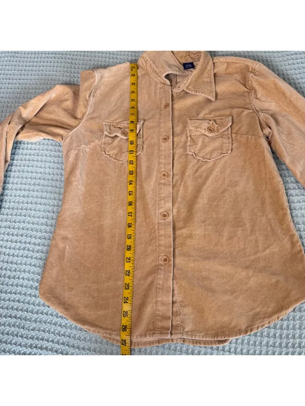 Vintage Y2K Gap Velvet Button Down Shirt Womens Large Tan Retro Top 100% Cotton - Image 10