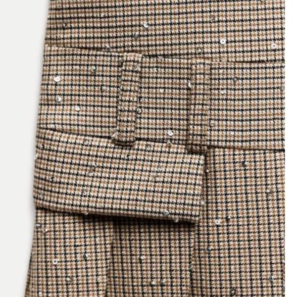 Zara Brown Plaid Pleated Pinafore Mini Skirt Dress - Image 2