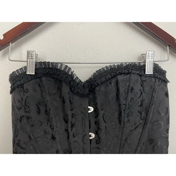 Gothic Black Brocade Corset Top Bustier Lace-Up Victorian Steampunk Grunge XXS - Image 2