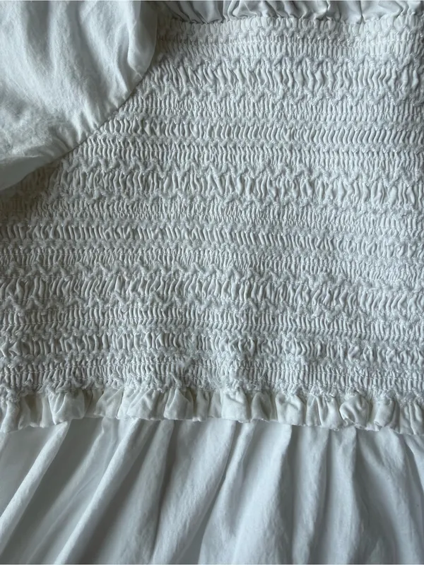 American Eagle Outfitters White Cotton Mini Puff Sleeve Smocked Ruffle Dress‎ S - Image 3