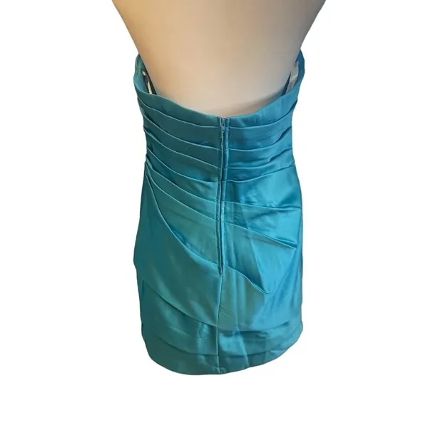 David's Bridal Strapless Mini‎ Dress Womens 10 Turquoise NWOT Ruched Satin - Image 5