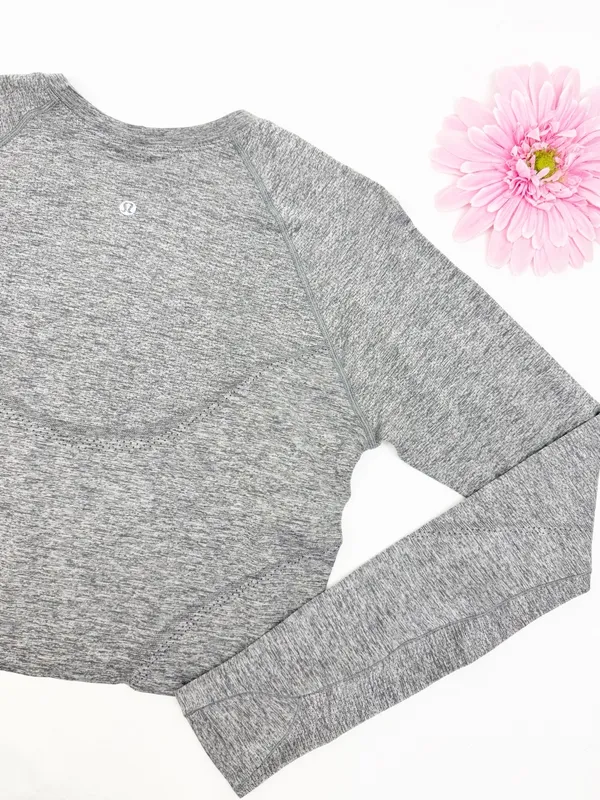 Lululemon Swiftly Tech Cropped Long-Sleeve Shirt 2.0 Slate Grey/White Top - Image 9