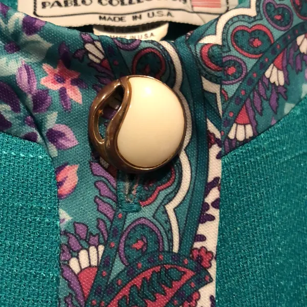 Pablo Collection Vintage Art Deco Teal Suit Jacket - Image 3
