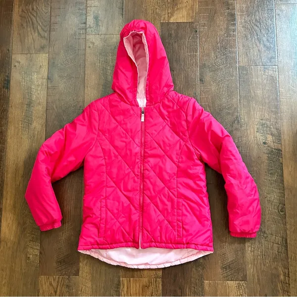 Faded Glory hot pink/pink reversible hooded puffer jacket, juniors size XL 14/16 - Image 7