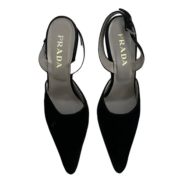 Prada Black velvet Slingback wedge Heels - Image 3