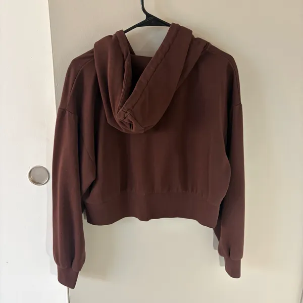 Zara Full-Zip Brown Cropped Hoodie Size Women’s Small - Image 2