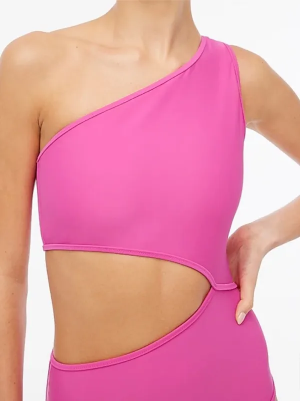 J. Crew Cutout One-Shoulder One-Piece Swimsuit, Fuchsia, Size Large - Image 3
