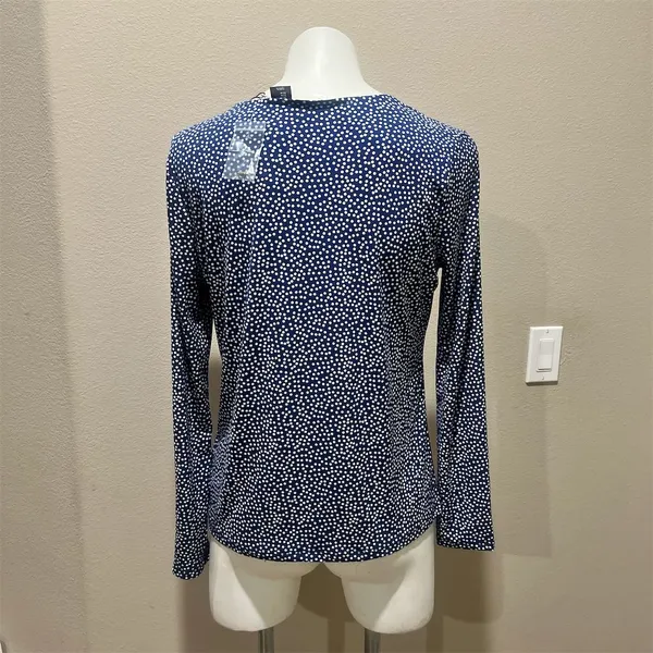 Tahari Women's M Blue Polka Dot V-Neck Long Sleeve Blouse New - Image 7