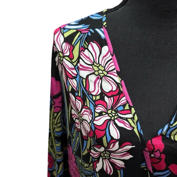 Anthropologie Tiny Womens Finley Faux Wrap Top Black Pink‎ Floral Long Sleeve M - Image 9