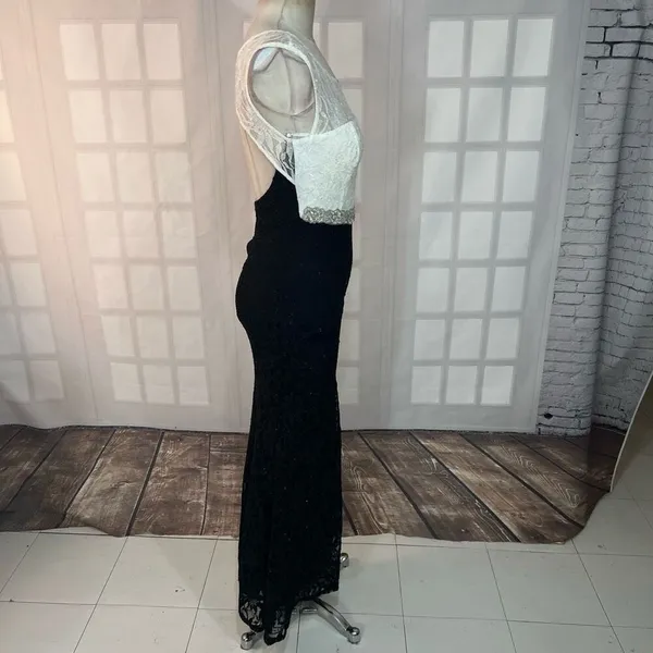 City Studio White Black Sparkle Lace Embellished Waist Formal Gown Size 0 - Image 5