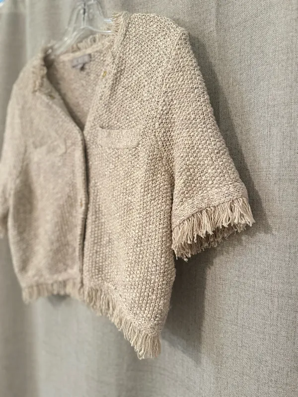J Crew Fringe-Trim Short-Sleeve Cropped Lady Jacket in Marled Yarn | M - Image 5