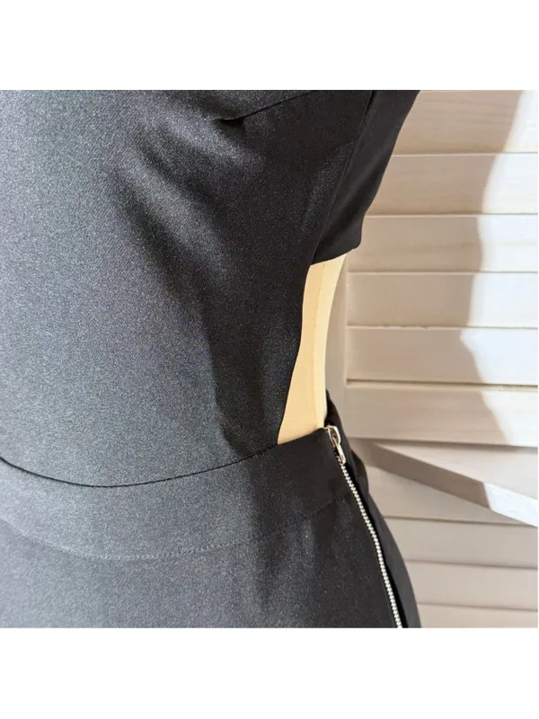 Black cocktail midi dress open back deep V pencil wedding guest sexy homecoming - Image 7
