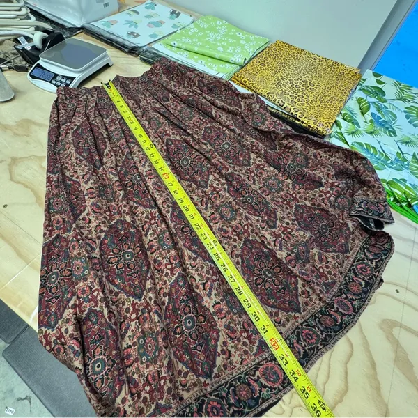 Vintage JS Collectibles Boho Paisley Pleated Midi High Waist Skirt Burgundy‎ - Image 8