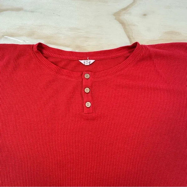 Eberjey Red Cozy Waffle Henley Short Sleeve Long Pants‎ Pajama PJ Set Red XS - Image 8