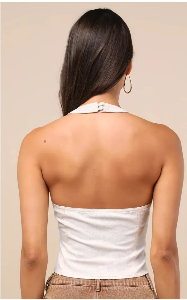 Beige hook and eye halter top  - Image 3