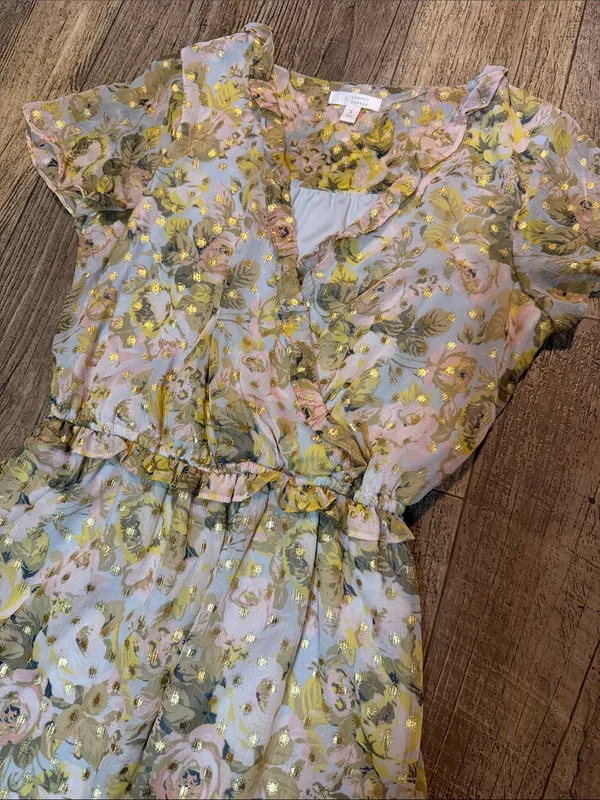 Lauren Conrad - Pastel Floral Wrap Midi Dress with Gold Accents - Image 3