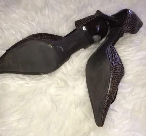 BCBGMAXAZRIA BCBG Girls Kitten Heels Size 7.5 Faux Alligator And Brown - Image 7
