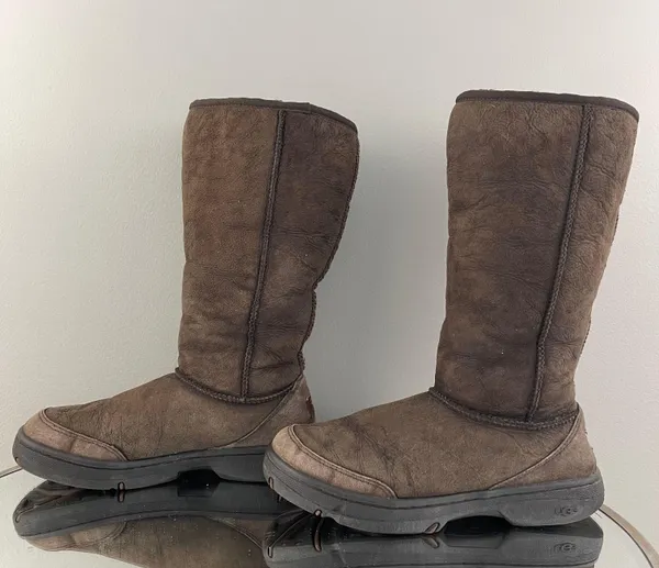 UGG Australia Dark Brown Sheepskin Ultimate Tall Revival Tasman Braid Boots - Image 11
