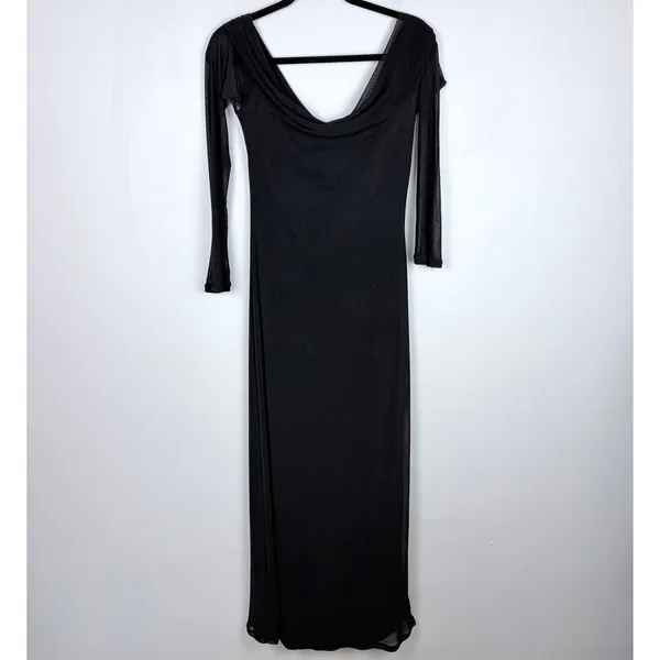 Motel Rocks Terika Bardot Dress Black Mesh Long Sleeve Maxi Evening Chic Large - Image 3