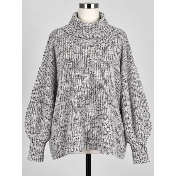 OFFLINE by Aerie Gray Marled Comfy Cotton Oversized Turtleneck Sweater Large - Image 2