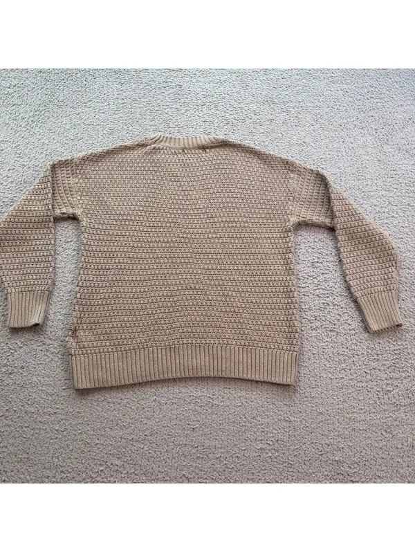 Old Navy Women’s Small Taupe Waffle Knit Tunic Sweater Cotton Viscose Crewneck - Image 2