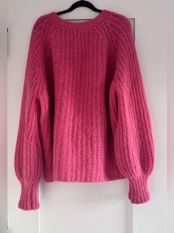 Sezane Basile Cardigan Pop Pink Alpaca Wool Chunky Knit Sweater XS - Image 7